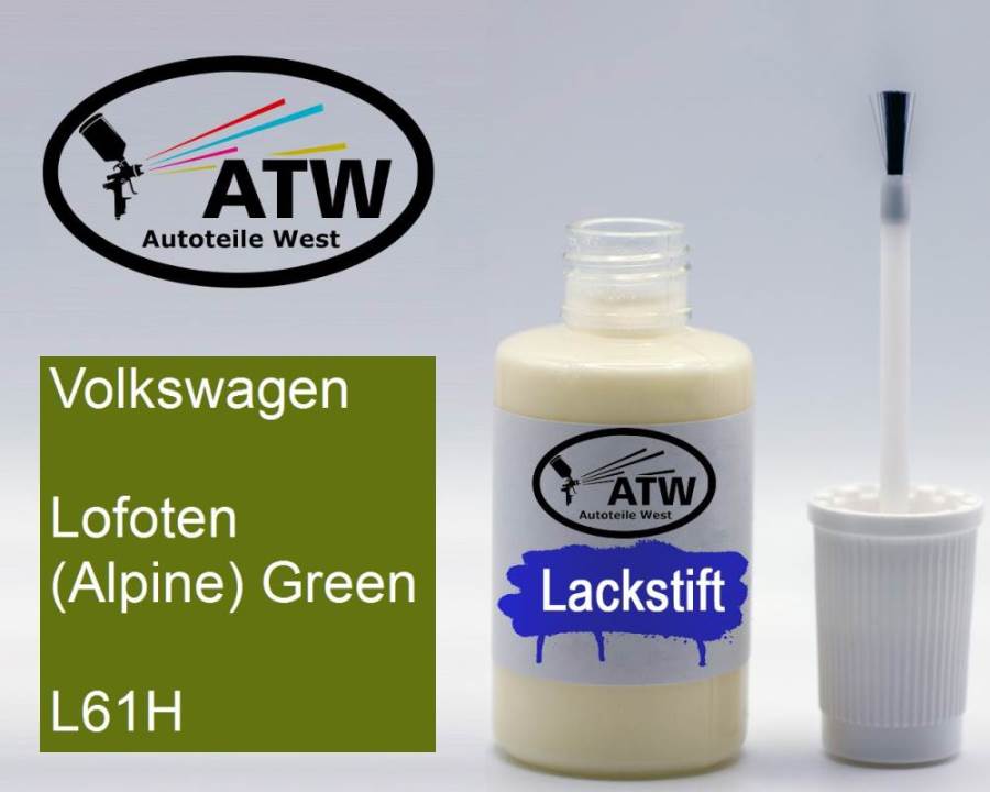 Volkswagen, Lofoten (Alpine) Green, L61H: 20ml Lackstift, von ATW Autoteile West.